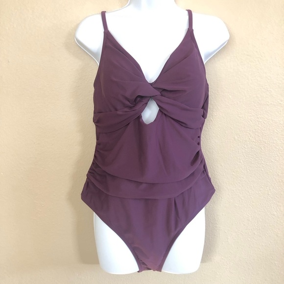 CUPSHE Women Twist Front Cutout Adjustable Straps Ruched Swimwear One Piece SZ L - Picture 1 of 12